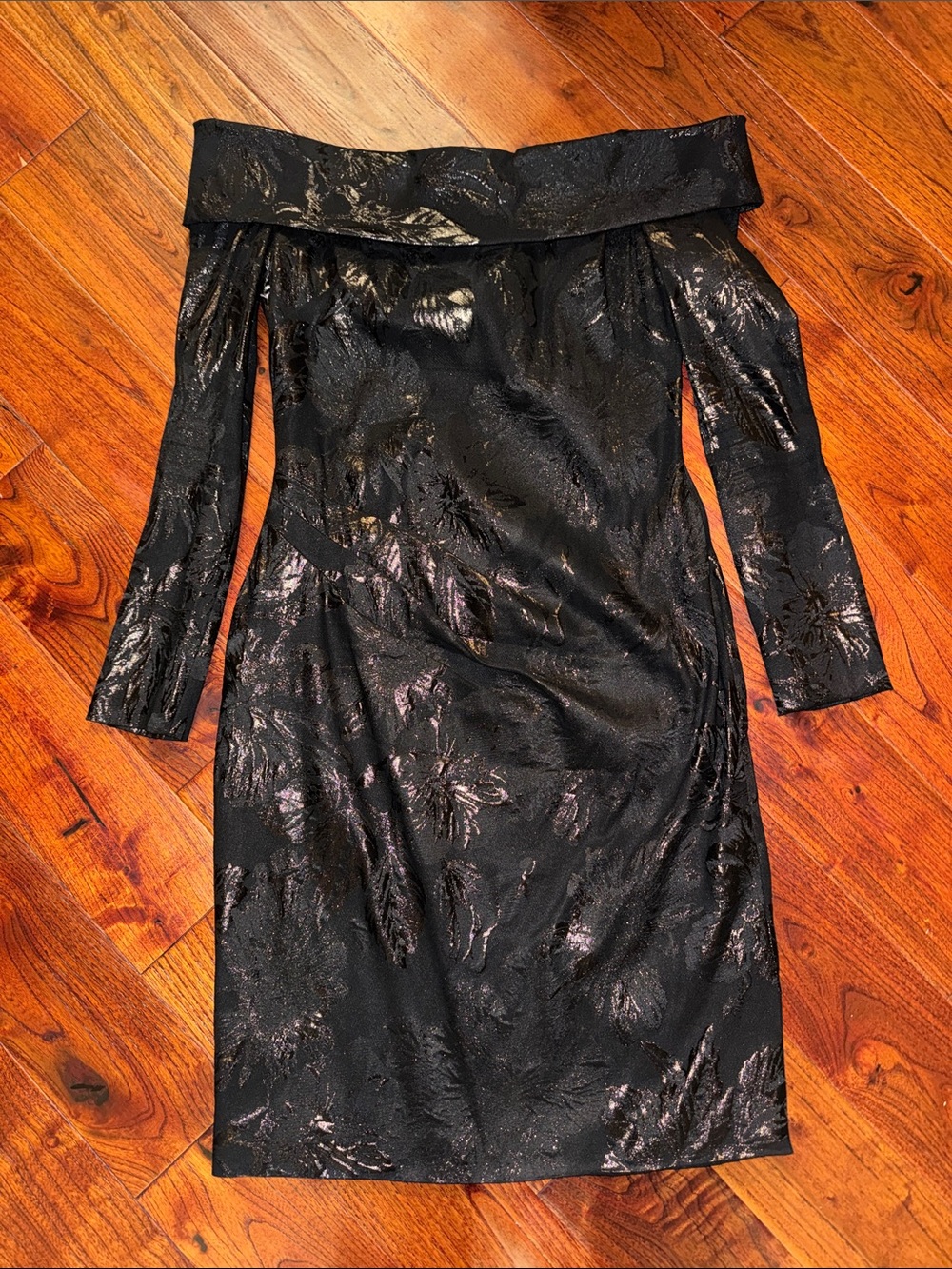 Theia Black Formal Long Sleeve Off Shoulder Dress 12 Mother of Bride Black Tie